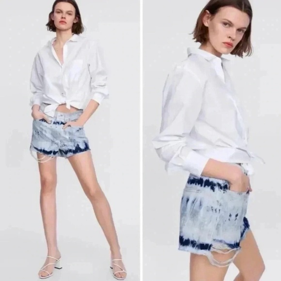 ZARA Bleached Tye Dye Festival Denim Jean Shorts Size 2 - Picture 7 of 7